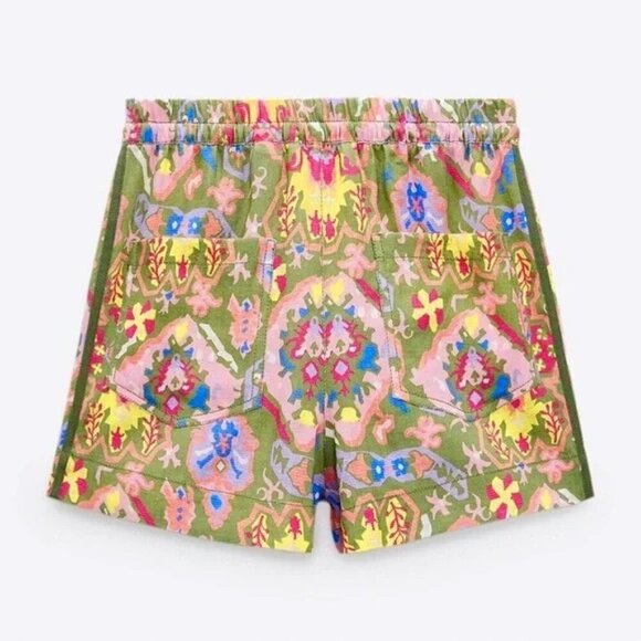 ⭐️ Host Pick ⭐️ Women's S Zara Aztec Printed Drawstring Shorts Linen Blend Funky - Picture 3 of 8